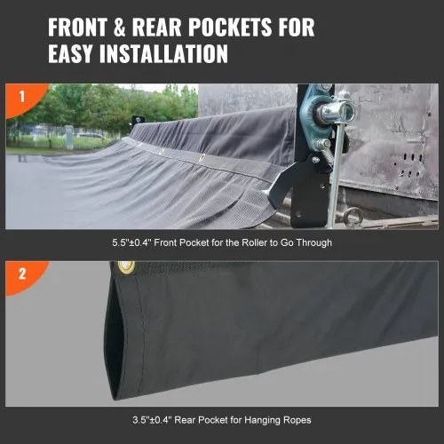 VEVOR Dump Truck Mesh Tarp, 7 x 14 ft, PVC Coated Black Heavy Duty Cover with 5.5" 18oz Double Pocket, Brass Grommets, Reinforced Double Needle Stitch Webbing Fits Manual or Electric Dump Truck System