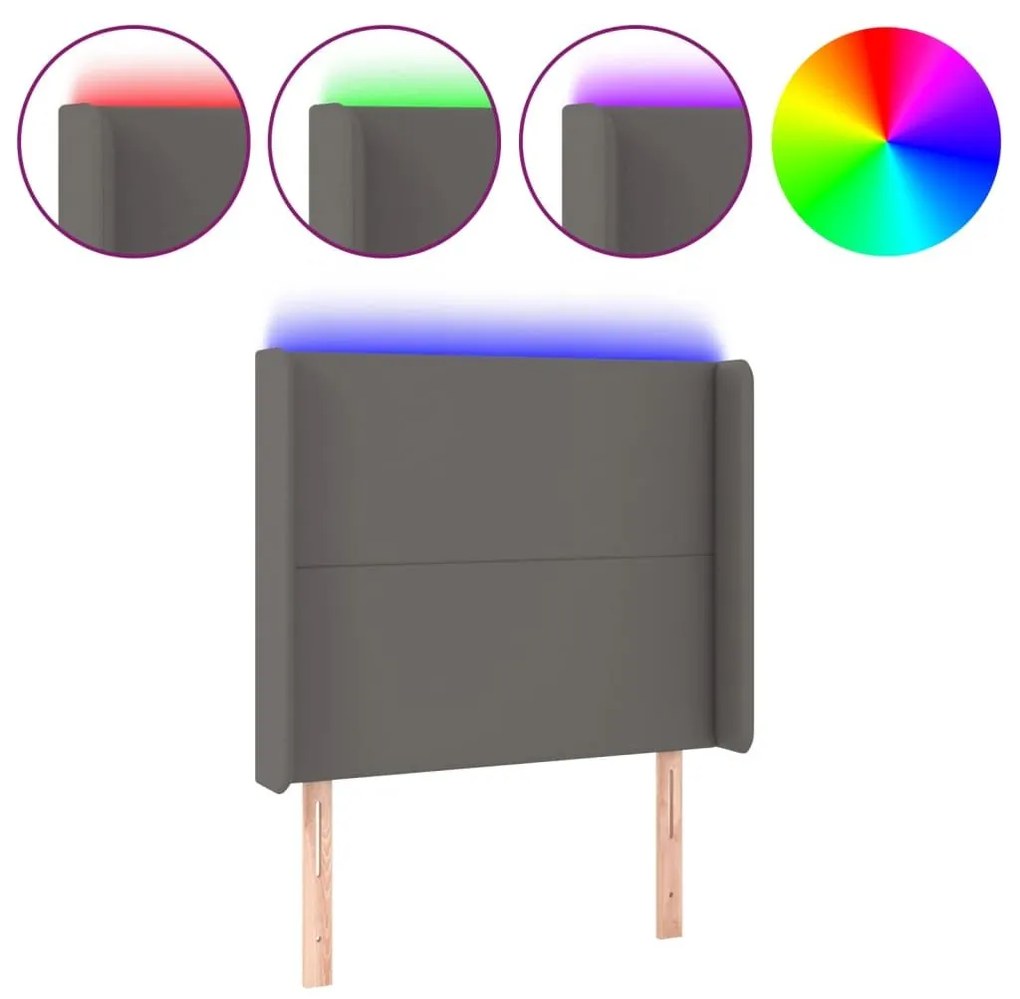 Κεφαλάρι Κρεβατιού LED Γκρι 83x16x118/128 εκ. Συνθετ. Δέρμα - Γκρι