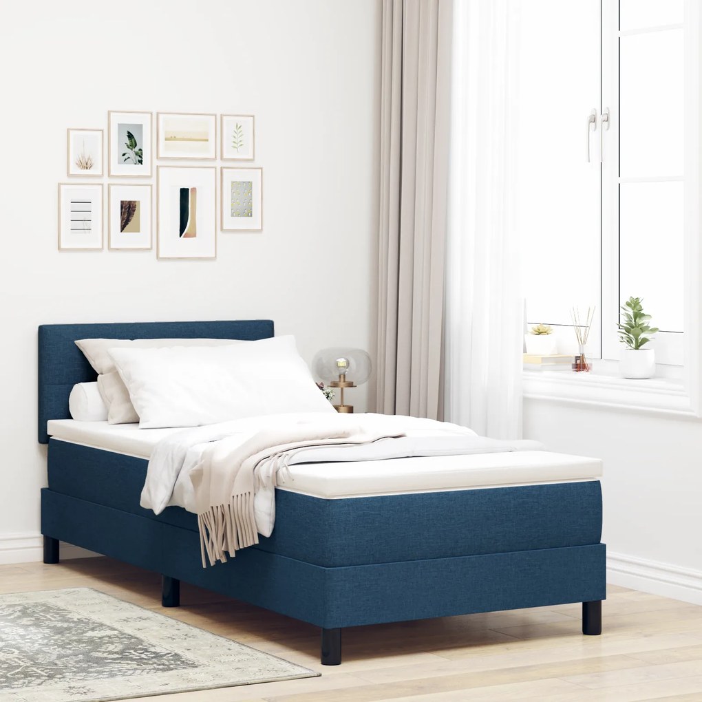 vidaXL Κρεβάτι Box Spring με στρώμα  Μπλε 90x190 εκ Υφασμάτινο