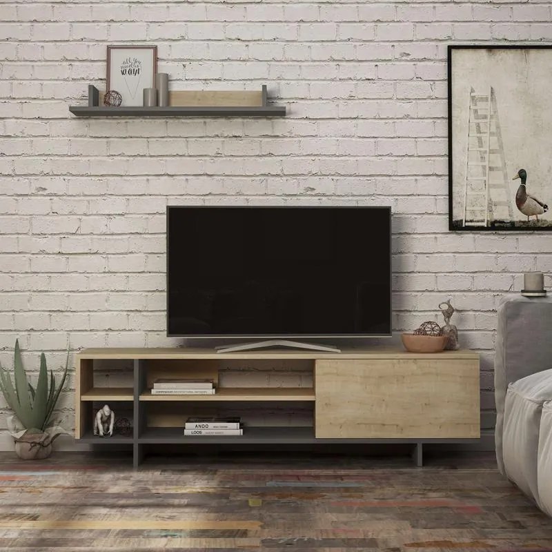 Σύνθετο σαλονιού Saloon σε ανθρακί-oak απόχρωση 160x35.5x44εκ 160x35.5x44 εκ.