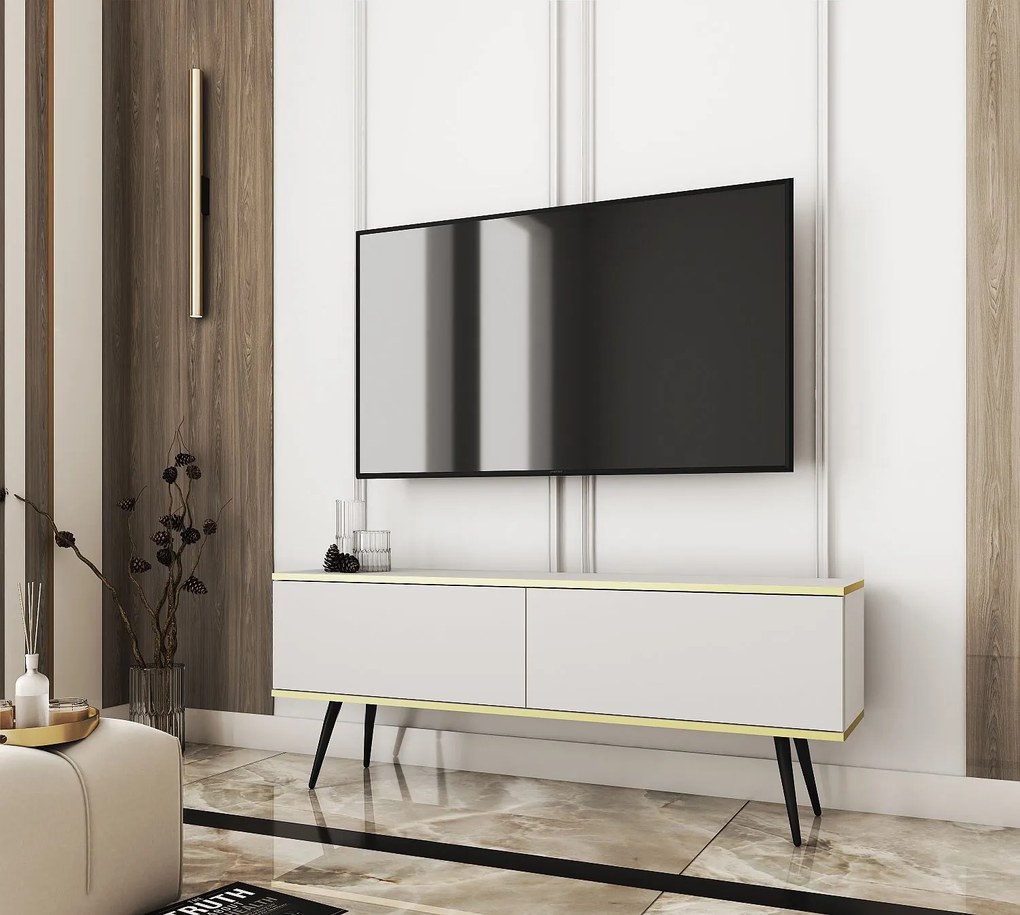 Lh-homefurniture Έπιπλο τηλεόρασης ORO Λευκό+ μαύρο 135x53x32cm P_ORO_STVb+BL