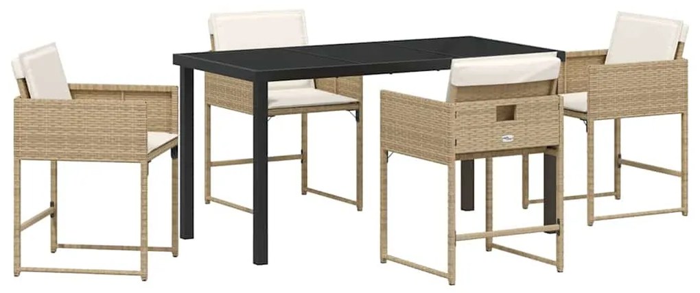 vidaXL Σέτ φαγητού για κήπο με μαξιλάρι 5 pcs Μπεζ Πολυ ράταν