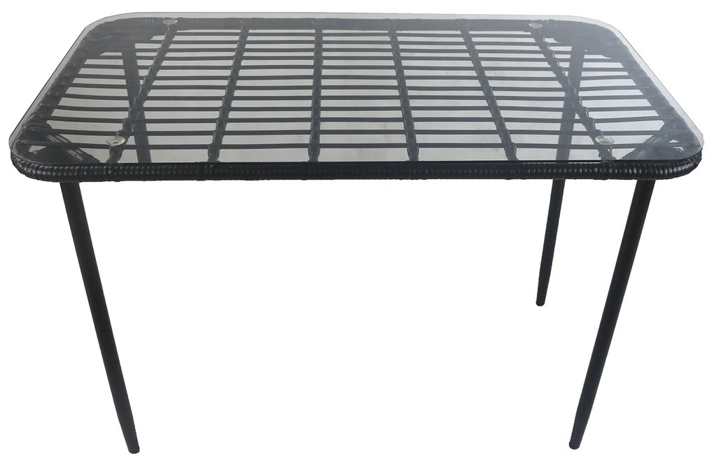 Τραπέζι Κήπου ANNIUS Μαύρο Μέταλλο/Rattan/Γυαλί 120x70x78cm - 14510037 - 14510037