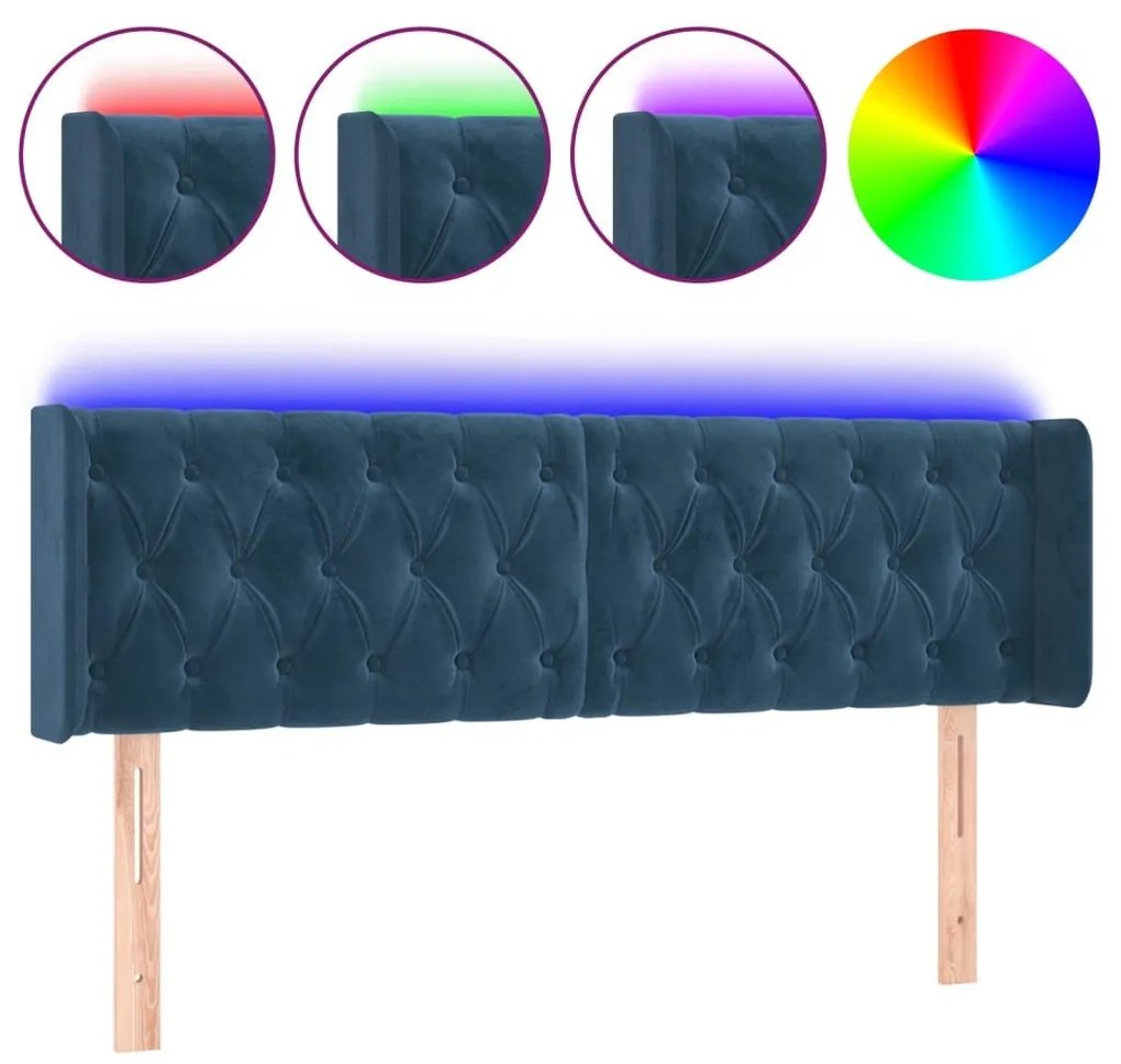 Κεφαλάρι Κρεβατιού LED Σκούρο Μπλε 147x16x78/88 εκ. Βελούδινο - Μπλε