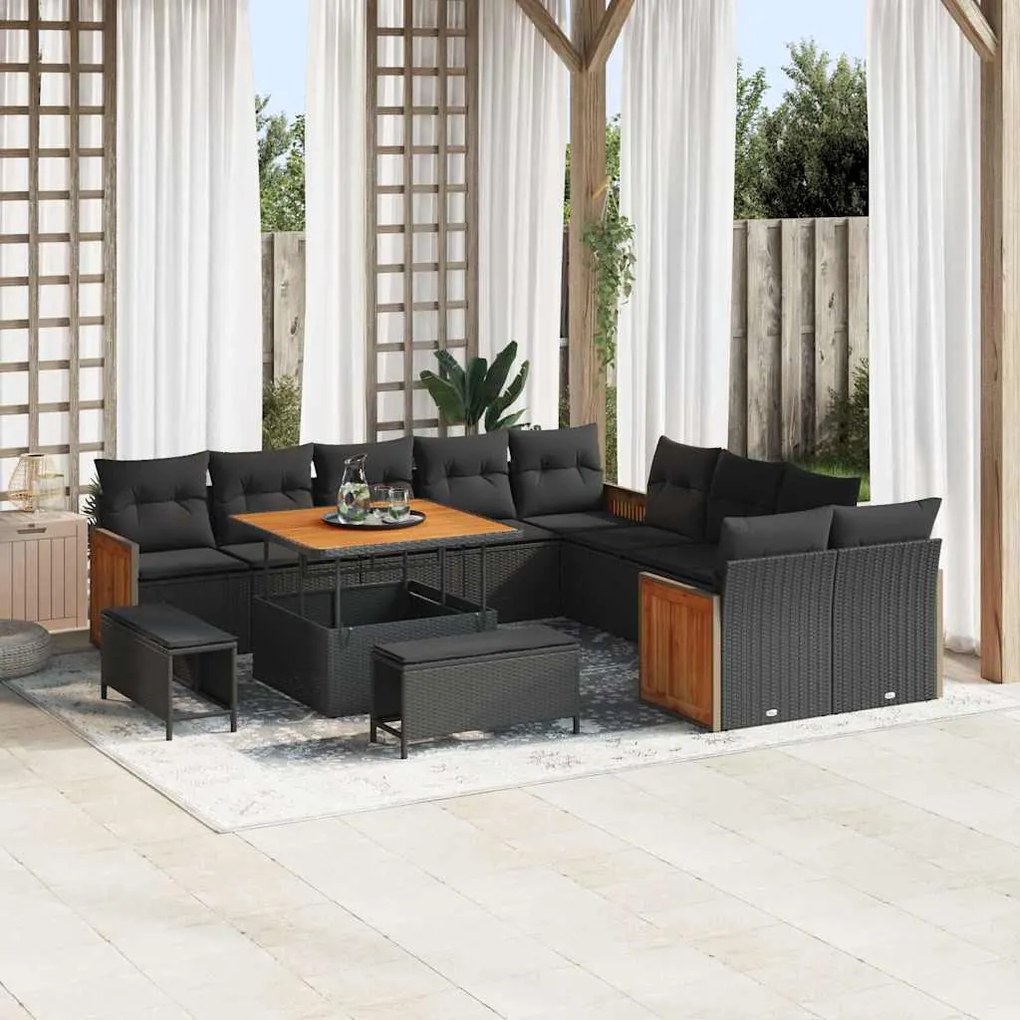vidaXL Σετ Καναπέ Κήπου με μαξιλάρι 13 pcs Μαύρο 100 x 100 x 71 cm