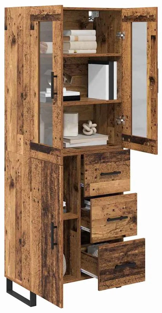 vidaXL Highboard με συρτάρι 2 pcs Παλιό Ξύλο Σύνθετο Ξύλο και Γυαλί