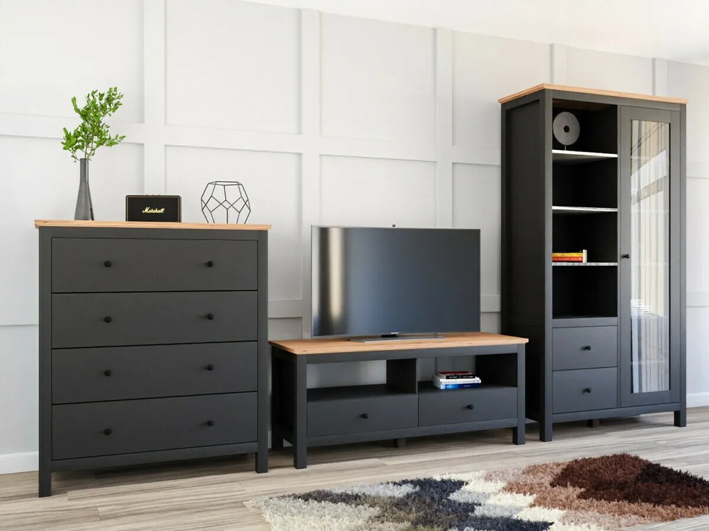 Σιφονιέρα Boston CG104, Artisan δρυς, Γραφίτης, Με συρτάρια, Αριθμός συρταριών: 4, 120x101x44cm, 61 kg | Epipla1.gr