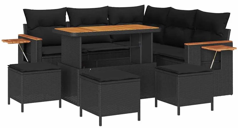 vidaXL Σετ Καναπέ Κήπου με μαξιλάρι 9 pcs Μαύρο 110 x 55 x 71 εκ