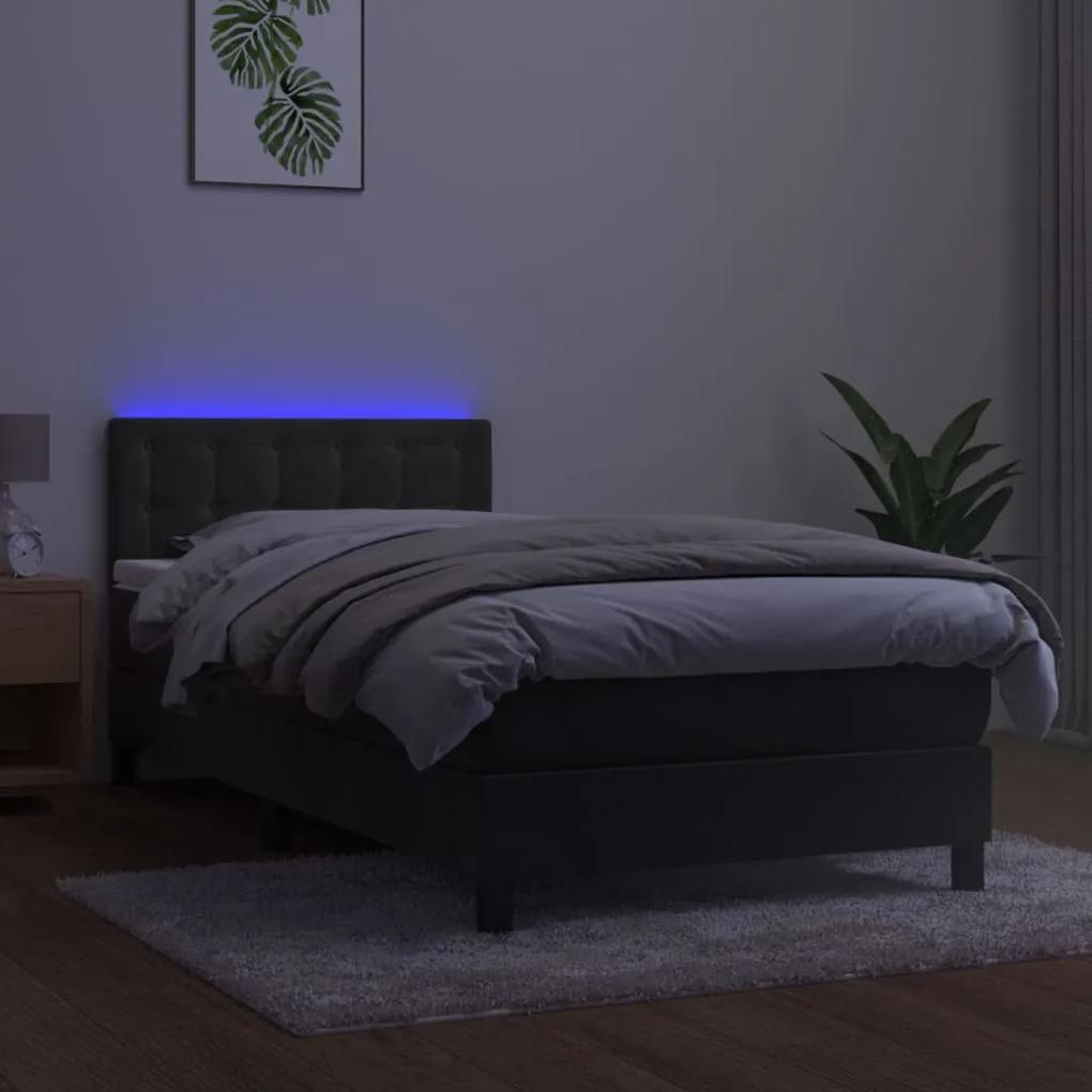 vidaXL Κρεβάτι Boxspring με Στρώμα & LED Σκ. Γκρι 90x190 εκ. Βελούδινο