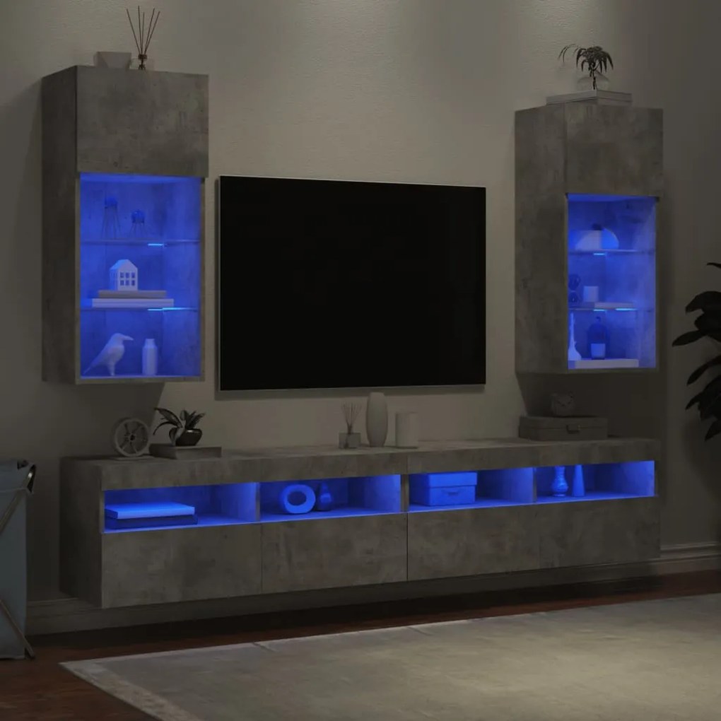 vidaXL Έπιπλα Τηλεόρασης με LED 2 τεμ. Γκρι Σκυροδέματος 40,5x30x90εκ.