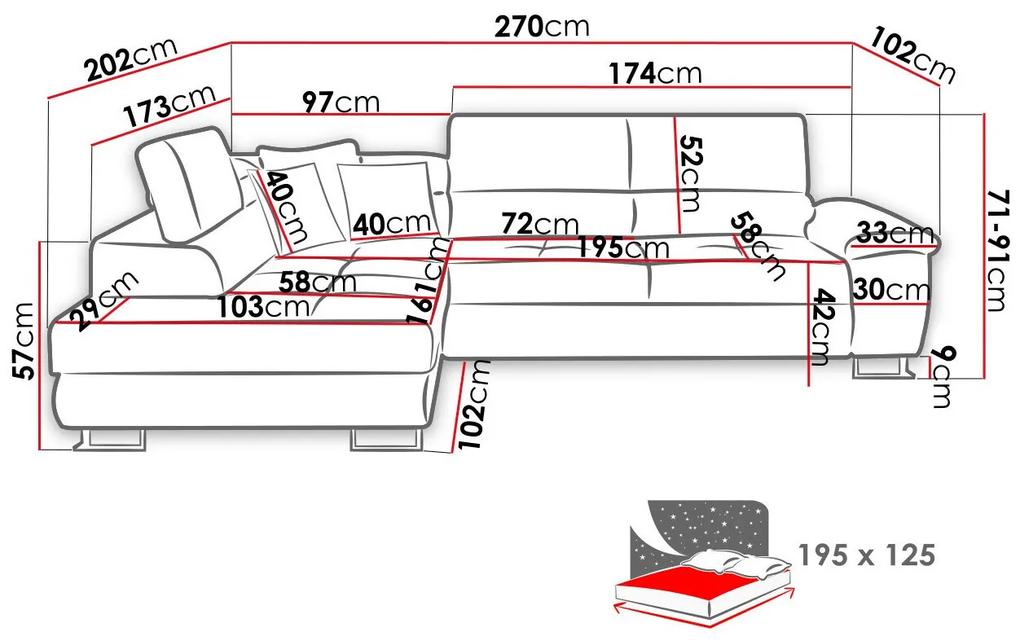 Γωνιακός Καναπές Comfivo 139, Λειτουργία ύπνου, Αποθηκευτικός χώρος, 270x202x71cm, 147 kg, Πόδια: Πλαστική ύλη, Μέταλλο | Epipla1.gr