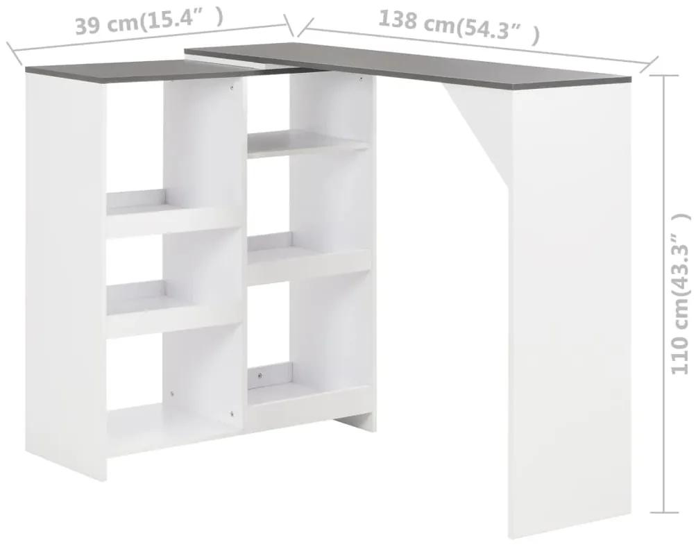 vidaXL Τραπέζι Μπαρ με Κινητή Ραφιέρα Λευκό 138 x 39 x 110 εκ.