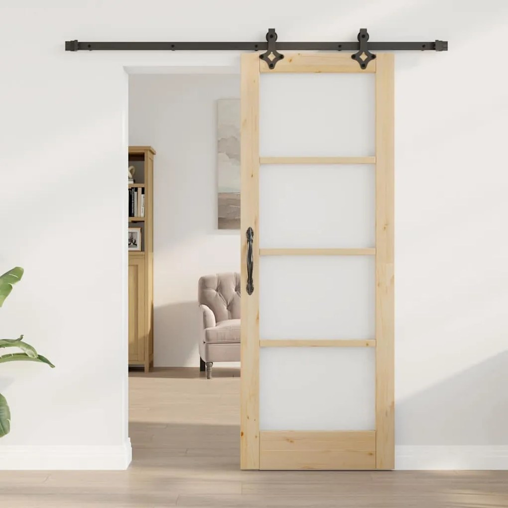 vidaXL Συρόμενη Πόρτα Καφέ 73.5 x 198.5 εκ. Ξύλο και μέταλλο