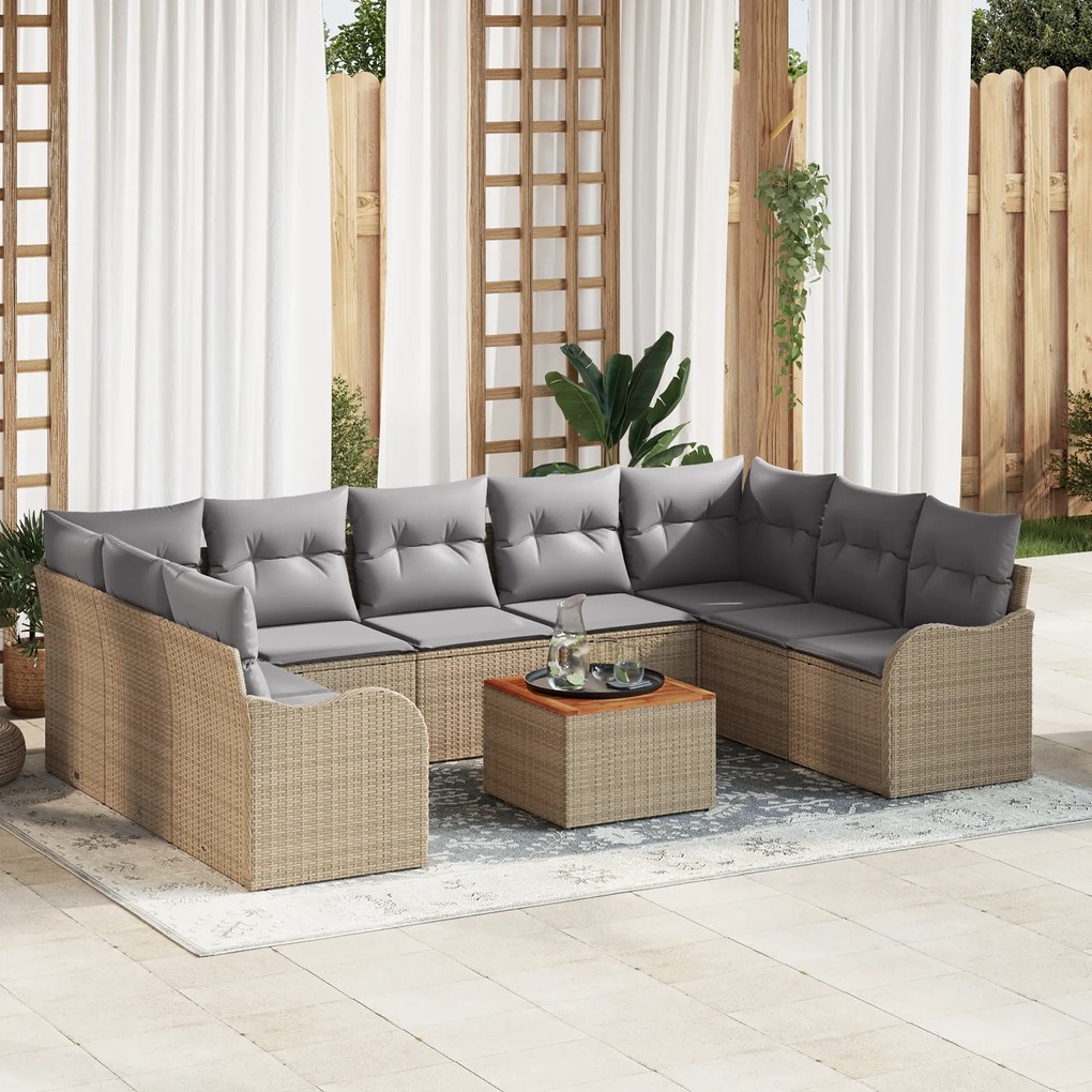 vidaXL Σουίτα Κήπου 10 pcs Beige, ανοιχτό γκρι Μεγάλο