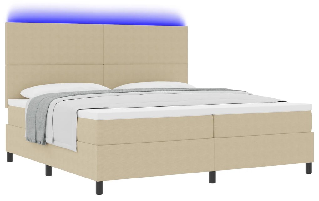vidaXL Κρεβάτι Box Spring με Στρώμα & LED Φως Γκρί Πράσινο 200x200 εκ. Ύφασμα Σατέν