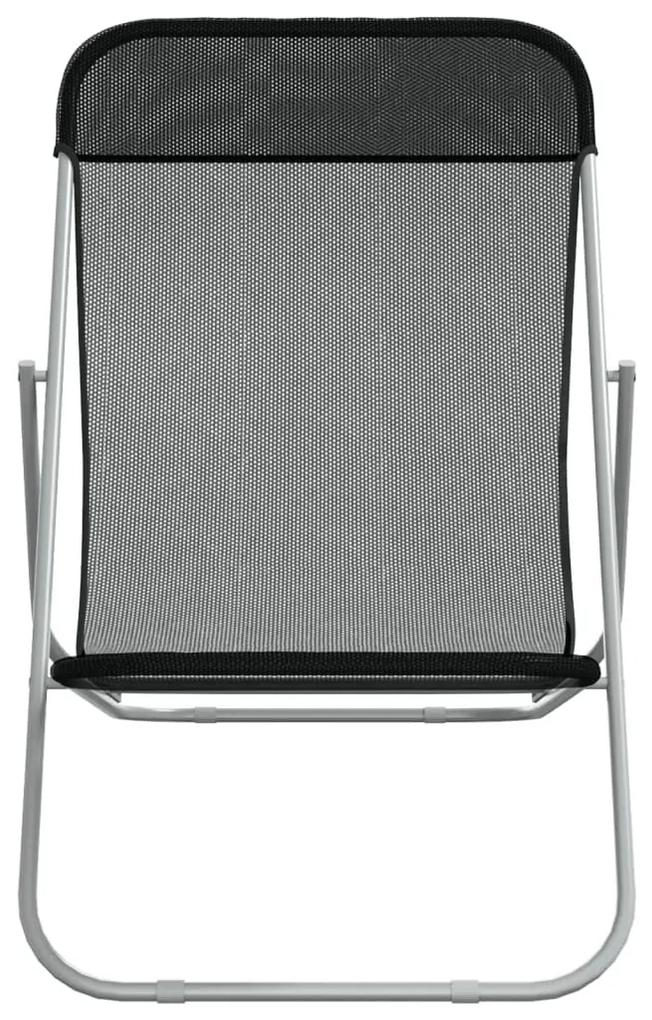 Καρέκλες Παραλίας Πτυσ. 2 τεμ Μαύρες Textilene&amp;Ατσάλι με Πούδρα - Μαύρο