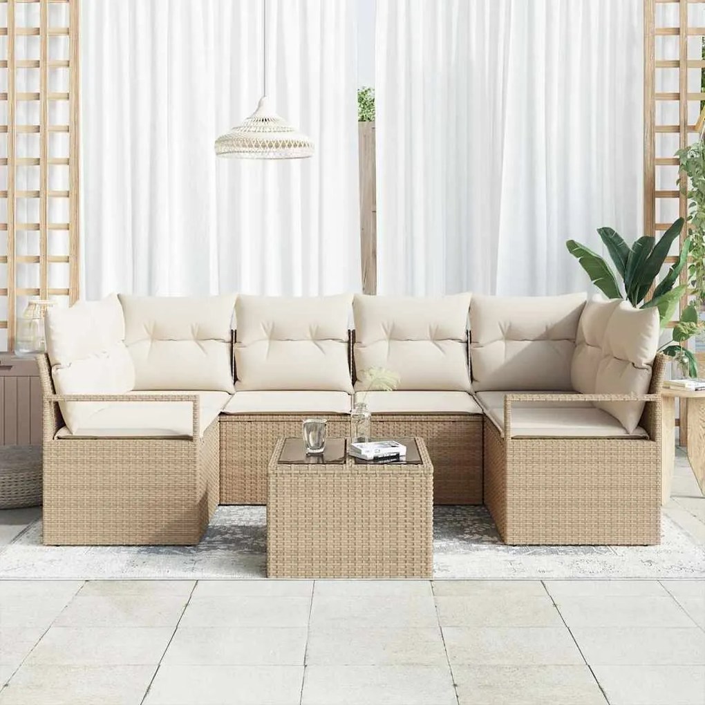 vidaXL Σετ Καναπέ Κήπου με μαξιλάρι 7 pcs Μπεζ, Κρέμα 55 x 55 x 37 εκ