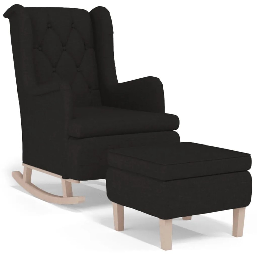 vidaXL Πολυθρόνα Κουνιστή Μαύρη Υφασμάτινη με Σκαμπό