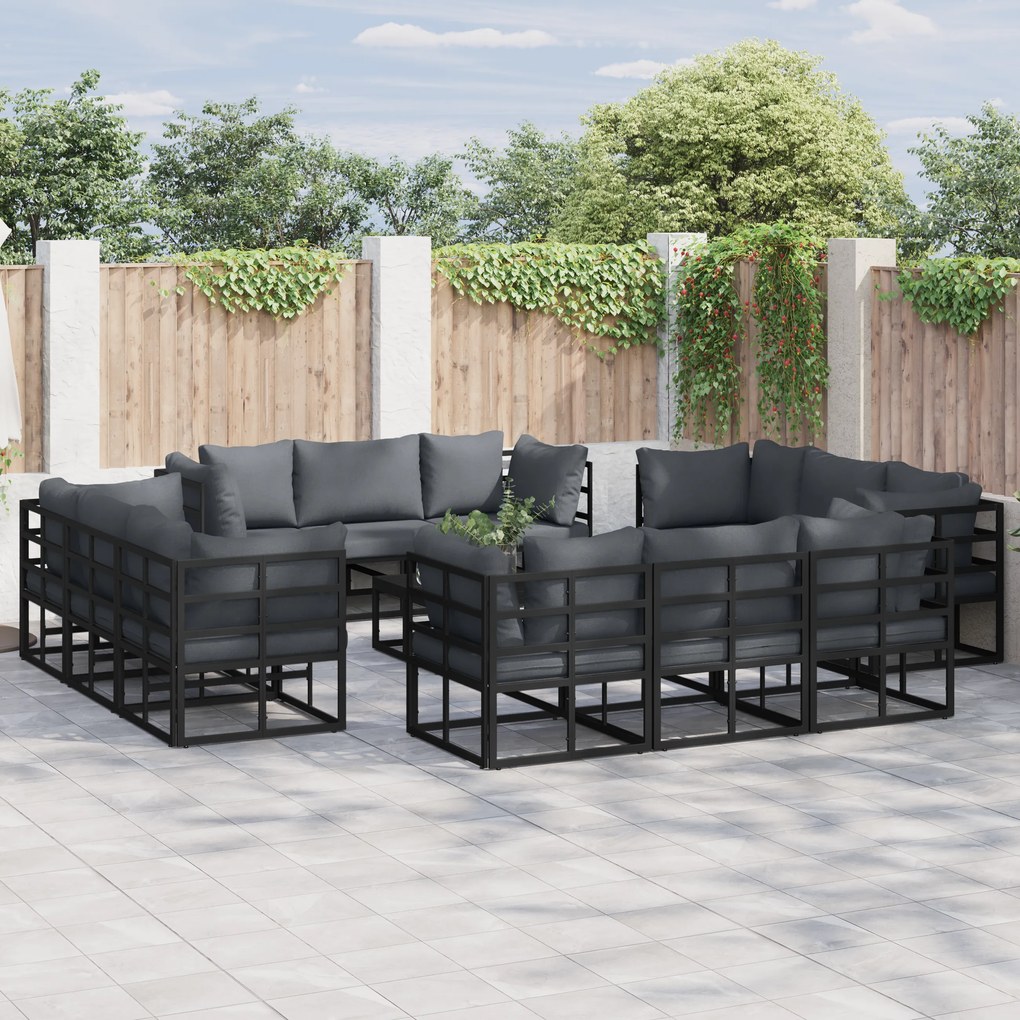 vidaXL Σετ Καναπέ Κήπου με μαξιλάρι 12 pcs Μαύρο Αλουμίνιο