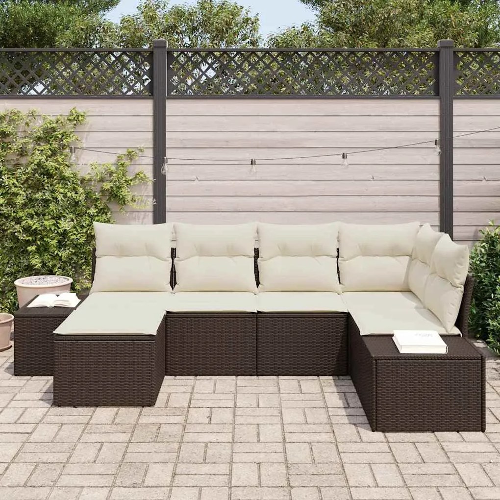 vidaXL Σετ Καναπέ Κήπου με μαξιλάρι 6 pcs Καφέ και κρεμ Πολυ ράταν