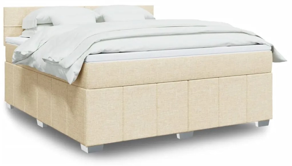 vidaXL Κρεβάτι Boxspring με Στρώμα Κρεμ 180x200 εκ. Υφασμάτινο