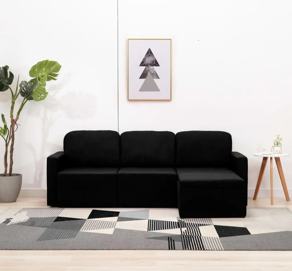 vidaXL Καναπές - Κρεβάτι Τριθέσιος Αρθρωτός Μαύρος Υφασμάτινος