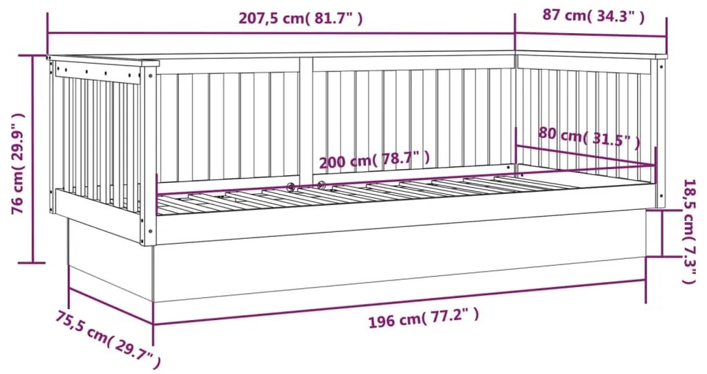 Καναπές Κρεβάτι Γκρι 80 x 200 εκ. από Μασίφ Ξύλο Πεύκου - Γκρι