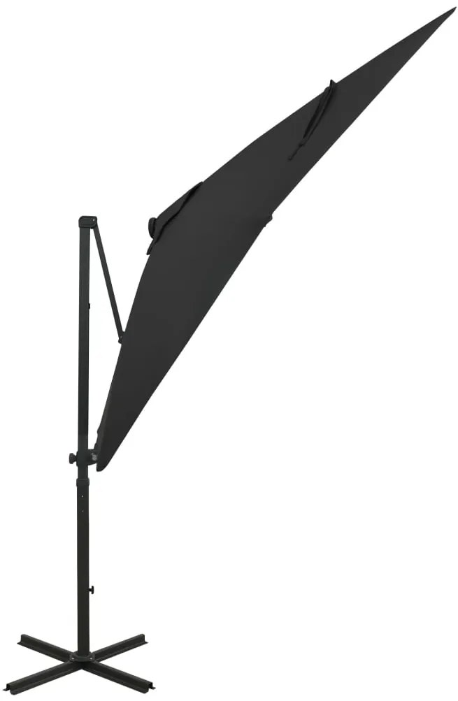 vidaXL Ομπρέλα Κρεμαστή Κήπου με Ιστό και LED Μαύρη 250 εκ.