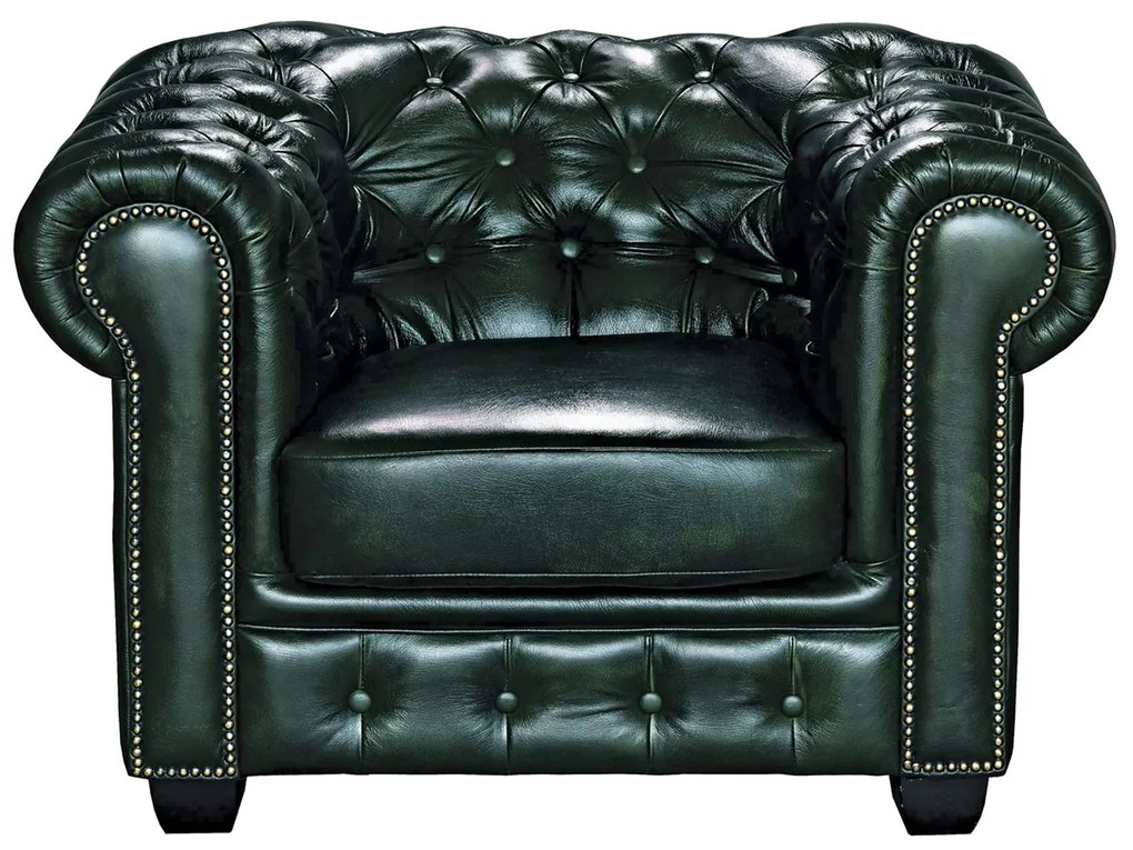 Πολυθρόνα CHESTERFIELD 689 Αντικέ Πράσινο Δέρμα/Ξύλο 103x92x72cm