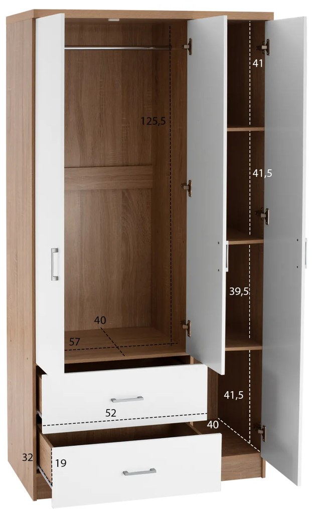 ΝΤΟΥΛΑΠΑ 3ΦΥΛΛΗ ME 2 ΣΥΡΤΑΡΙΑ CAESAR HM340.06 SONAMA - ΛΕΥΚO 89x42,5x181 εκ.