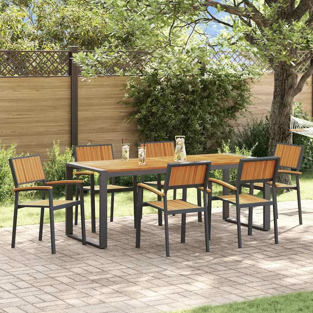 vidaXL Σέτ φαγητού για κήπο 7 pcs Μαύρο και καφέ 200 x 90 x 75 cm