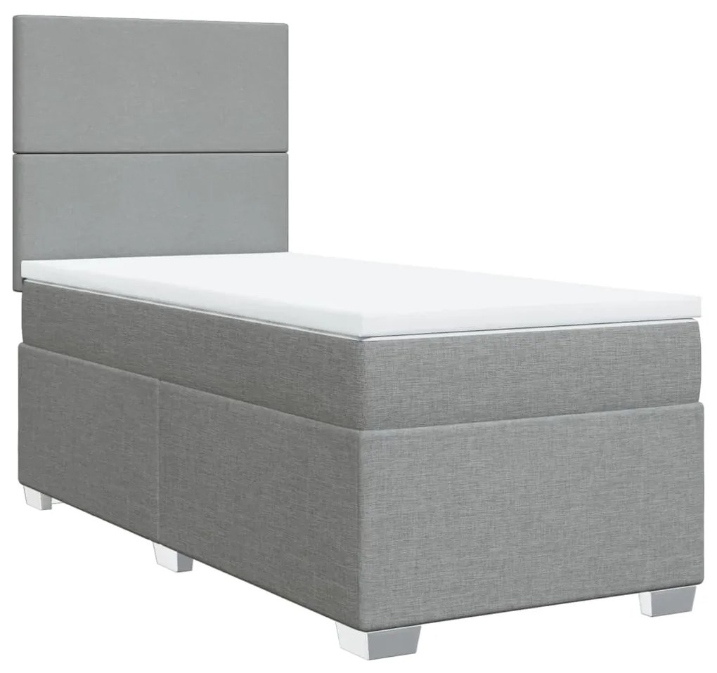 vidaXL Κρεβάτι Boxspring με Στρώμα Ανοιχτό Γκρι 90x200 εκ. Υφασμάτινο