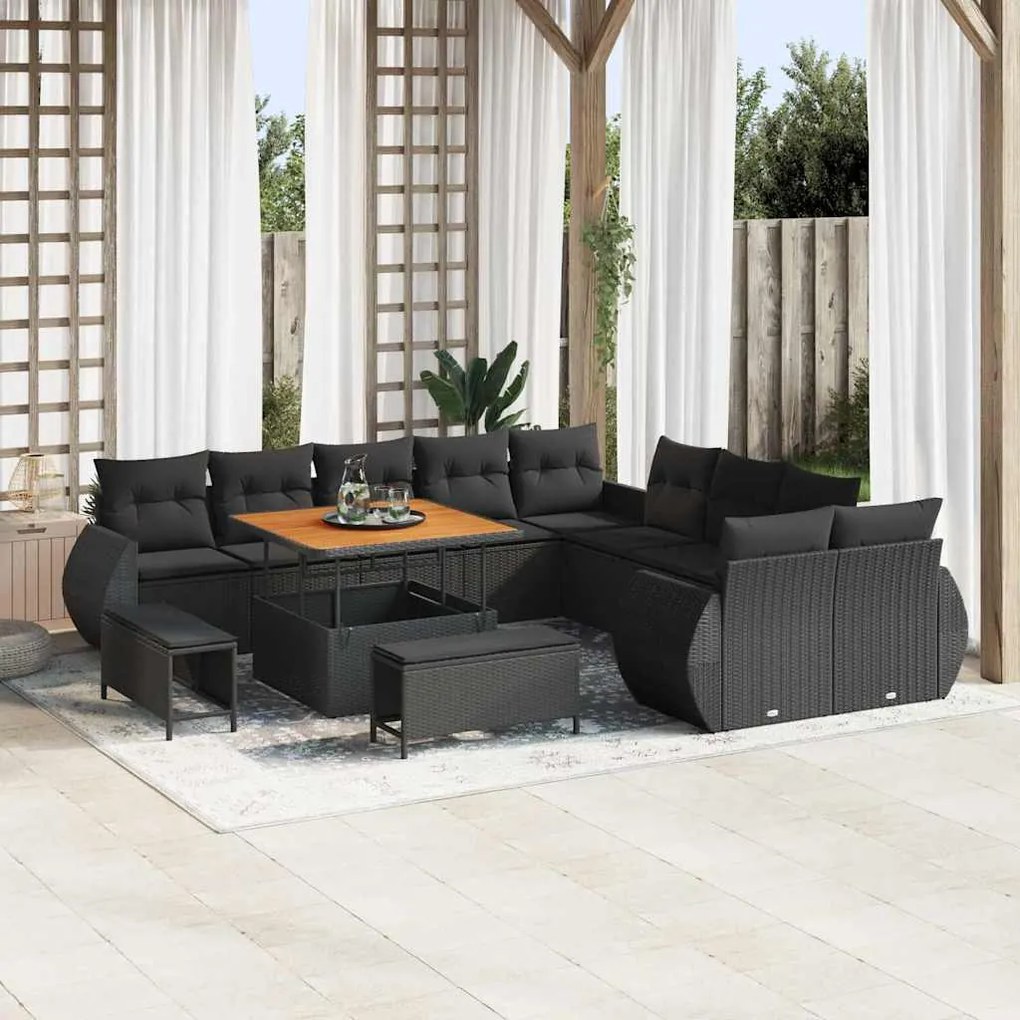 vidaXL Σετ Καναπέ Κήπου με μαξιλάρι 13 pcs Μαύρο 100 x 100 x 71 cm