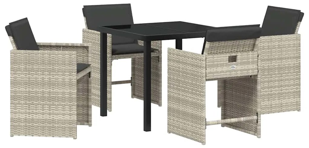 vidaXL Σέτ φαγητού για κήπο με μαξιλάρι 5 pcs Ανοιχτό γκρι Πολυ ράταν