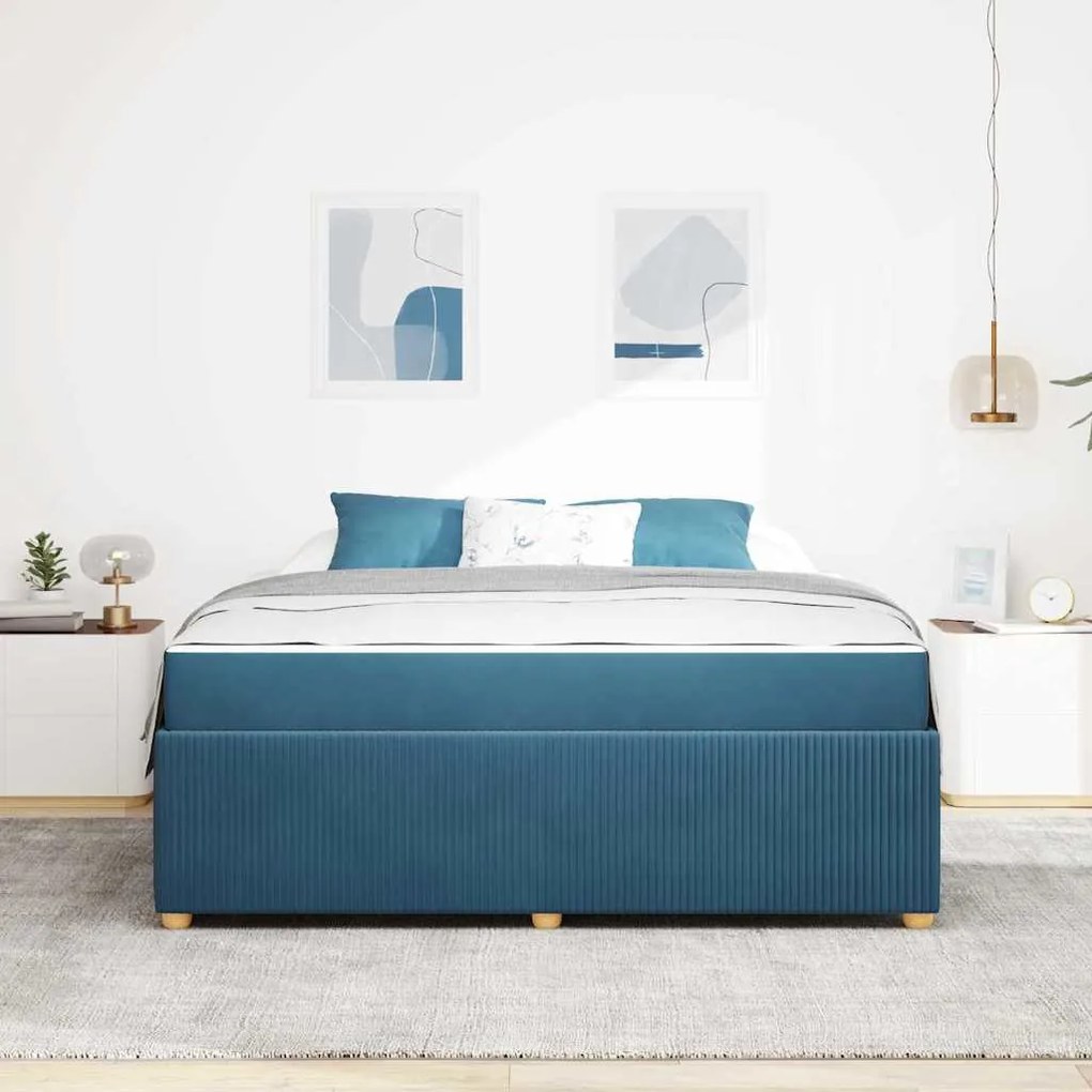 vidaXL Σκελετός κρεβατιού με στρώμα Μπλε 180 x 200 cm Βελούδο
