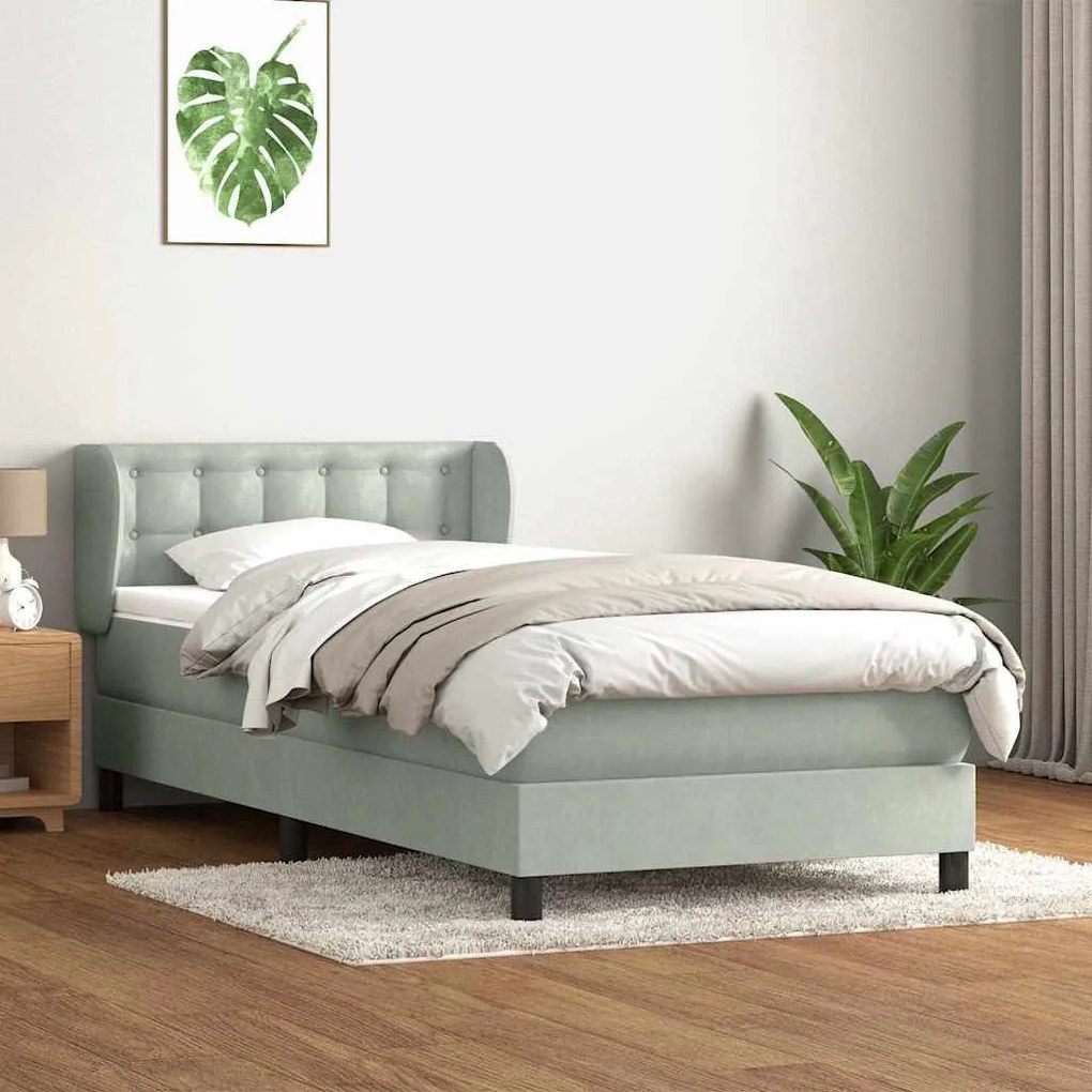 Box Spring κρεβάτι με στρώμα ανοιχτό γκρι 80x220 cm Βελούδινο - Γκρι