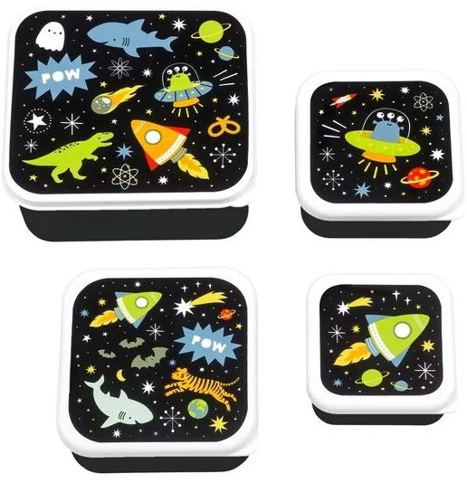 A Little Lovely Company Σετ 4 Δοχεία Φαγητού Lunch And Snack Box - Galaxy SBSEGA74