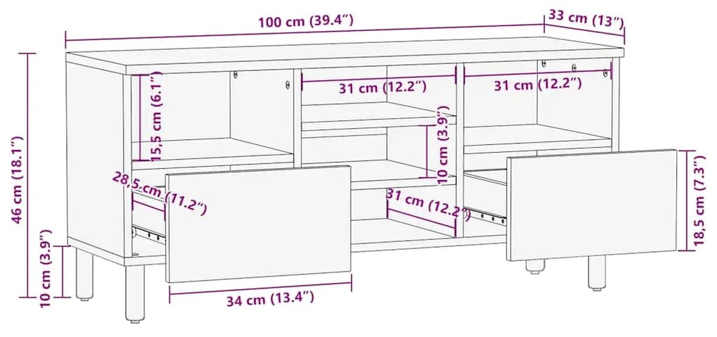 ΝΤΟΥΛΑΠΙ ΤΗΛΕΟΡΑΣΗΣ ΚΑΦΕ 100X33X46 CM ΜΑΣΙΦ ΞΥΛΟ MANGO 4017738