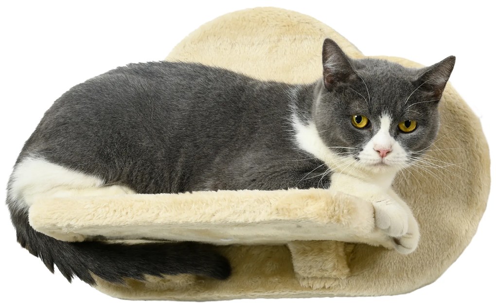 PawHut Σκάλα για γάτες, Σετ 4 τεμαχίων, Σκάλα 3 σκαλοπατιών, 2 πλατφόρμες, Αιώρα, Βελούδινη επένδυση, Μπεζ