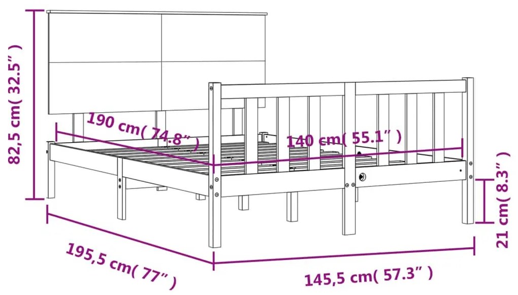 Σκελετός Κρεβ. Χωρίς Στρώμα Λευκό 140x190 εκ Μασίφ Πεύκο - Λευκό