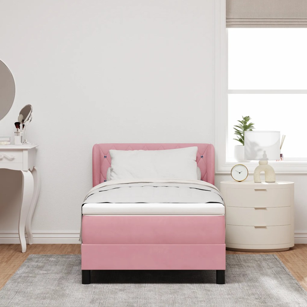 vidaXL κρεβάτι box spring με στρώμα Ροζ 90x200 εκ. Βελούδο