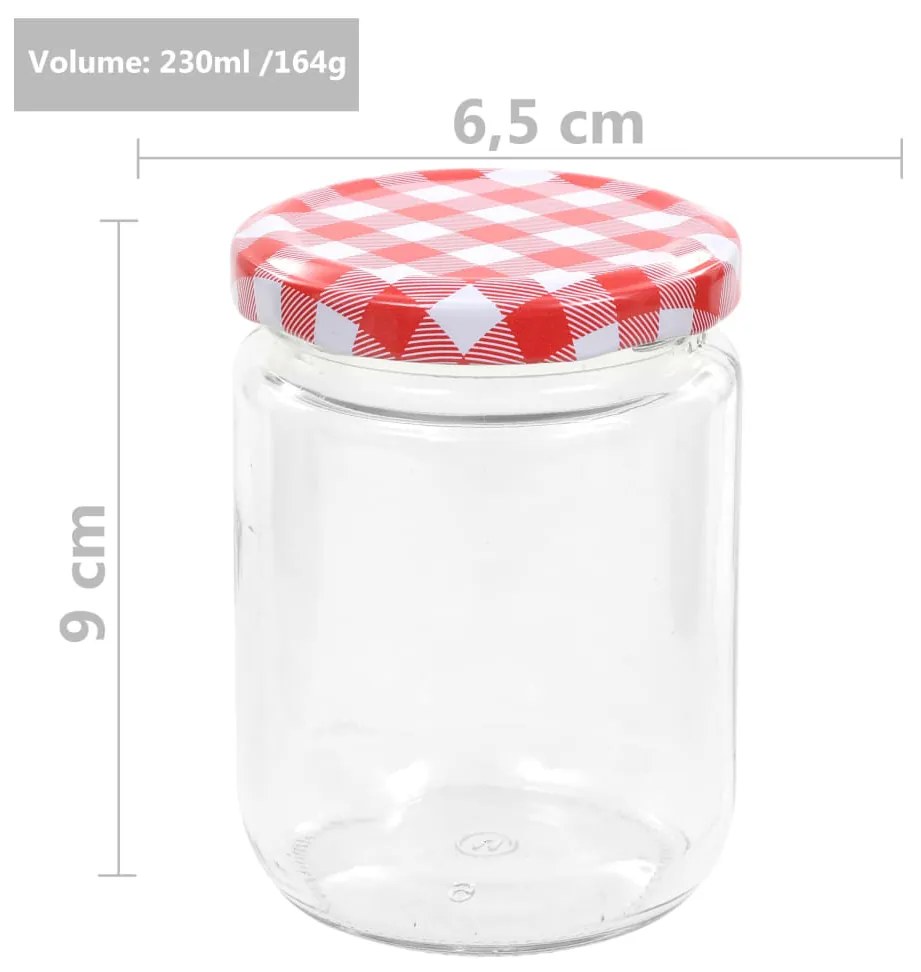 vidaXL Βάζα Μαρμελάδας 48 τεμ. 230 ml Γυάλινα με Κόκκινα/Λευκά Καπάκια