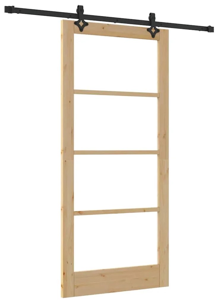 vidaXL Συρόμενη Πόρτα Χειροκίνητος Καφέ 93 x 202 cm Ξύλο και μέταλλο