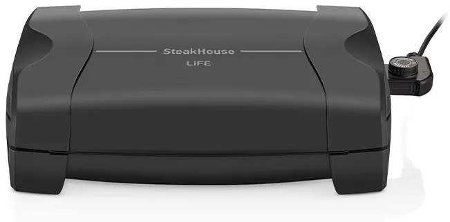 Life 221-0264 Steakhouse Επιτραπέζια Ηλεκτρική Ψησταριά Σχάρας με ρυθμιζόμενο θερμοστάτη και καπάκι 34x26εκ., 1100W