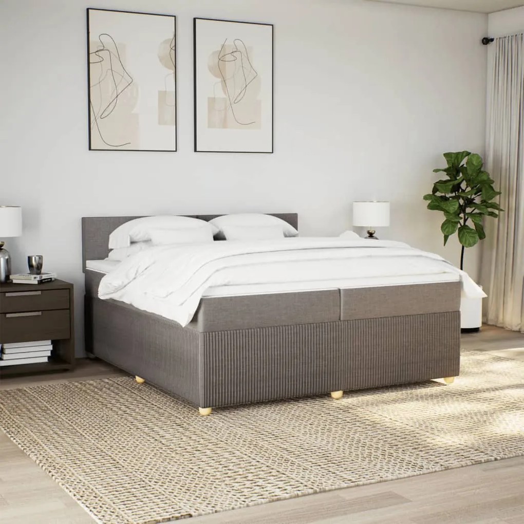 Κρεβάτι Boxspring με Στρώμα Taupe 200x200 εκ. Υφασμάτινο - Μπεζ-Γκρι