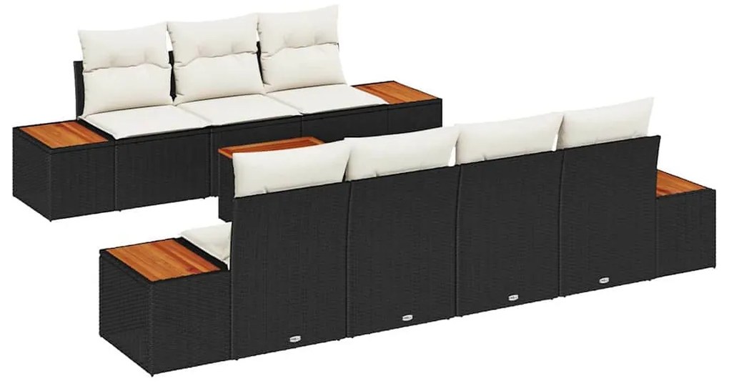 vidaXL Σετ Καναπέ Κήπου με μαξιλάρι 8 pcs Μαύρο Πολυ ράταν