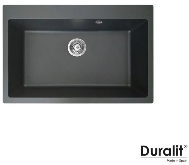 Duralit KZ075 Negro Grafito Ένθετος Συνθετικός Νεροχύτης Με 1 Γούρνα 76x50 cm