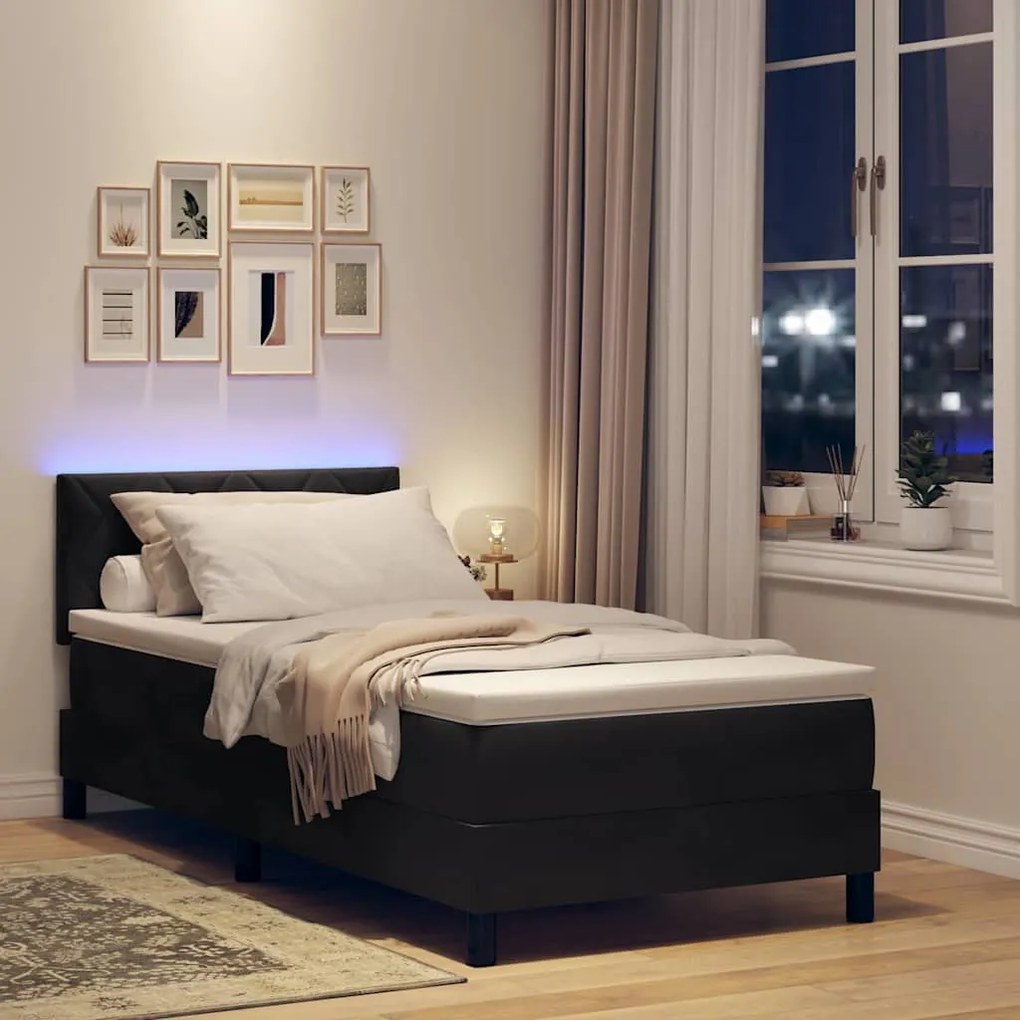 vidaXL Κρεβάτι με ελατήρια με κεφαλάρι Μαύρο 90 x 200 cm Βελούδο