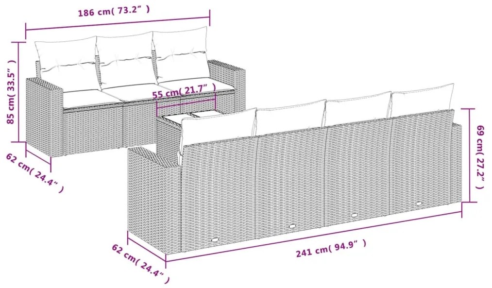 vidaXL Σαλόνι Κήπου 8 Τεμαχίων Μαύρο από Συνθετικό Ρατάν με Μαξιλάρια