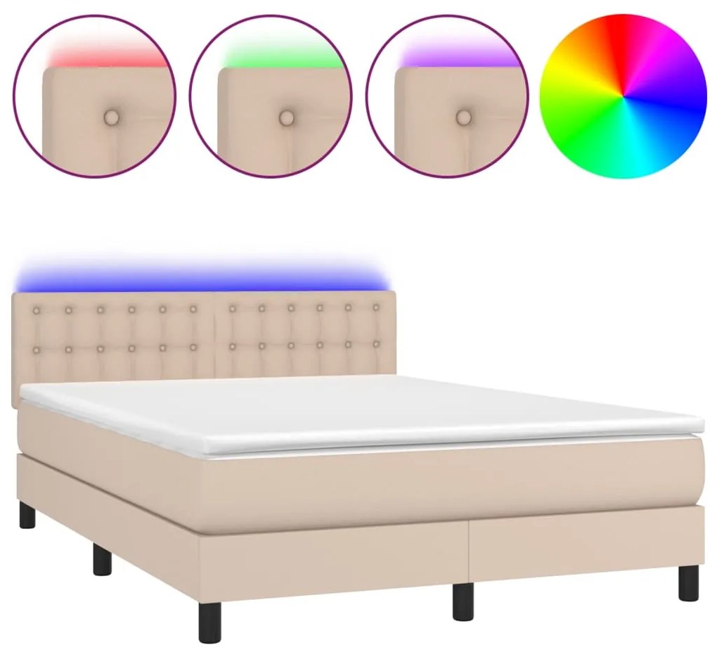 ΚΡΕΒΑΤΙ BOXSPRING ΣΤΡΩΜΑ&amp;LED ΚΑΠΟΥΤΣΙΝΟ 140X190 ΕΚ. ΣΥΝΘ. ΔΕΡΜΑ 3134224